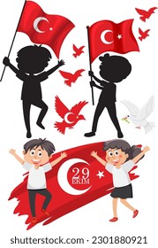 Set of Turkey flag cartoon character illustration