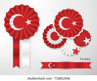 Set of Turkey Flag in different shape of ribbons, Flag banners vector for decoration, insignia vector
