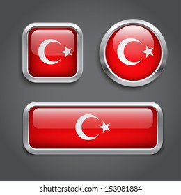 Set of Turkey flag glass buttons, vector