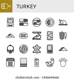 Set of turkey icons such as Ham, Sandwich, Shawarma, Meat, Chicken, Shish kebab, Chicken leg, Amulet, Chicken wings, Animal, Meatloaf, Bacon , turkey