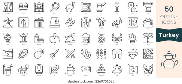 Set of turkey icons. Thin linear style icons Pack. Vector Illustration