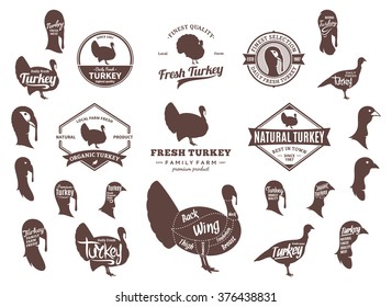 Set of turkey logo. Turkey cuts diagram