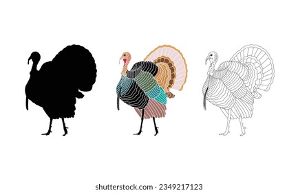 set turkey on a white background Farm animals collection. Icons. Logos and symbols.