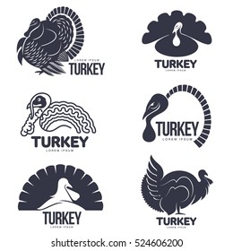 Set of turkey stylized graphic logo templates, vector illustration on white background. 
