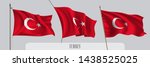 Set of Turkey waving flag on isolated background vector illustration. 3 red Turkish  wavy realistic flag as a patriotic symbol 