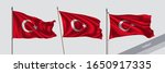 Set of Turkey waving flag on isolated background vector illustration. 3 Turkish wavy realistic flag as a symbol of patriotism