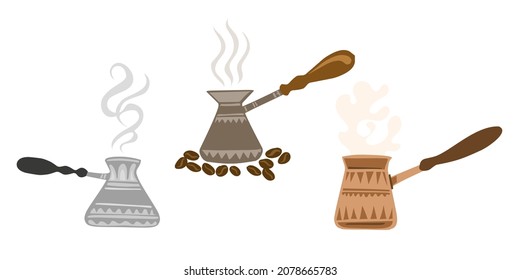 set of Turkish Coffee Pot vector illustration isolated on white background