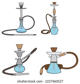 Set of Turkish hookah in isolate on white background.Vector illustration.