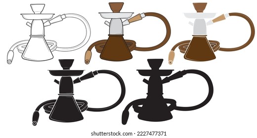Set of Turkish hookah in isolate on white background.Vector illustration.
