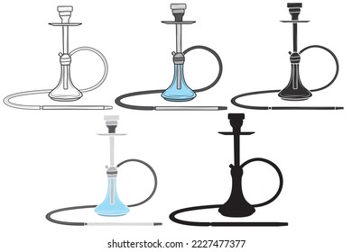 Set of Turkish hookah in isolate on white background.Vector illustration.