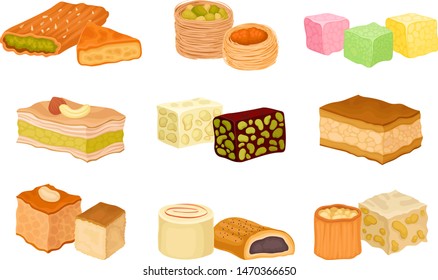 Set of Turkish sweets. Vector illustration on white background.