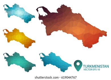 Set of Turkmenistan maps. Bright gradient map of country in low poly style. Multicolored country map in geometric style for your infographics. Vector illustration eps 10.