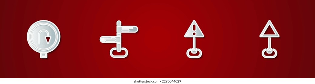 Set Turn back road sign, Road traffic, Exclamation mark in triangle and Triangle warning blank icon. Vector