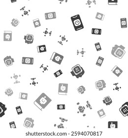 Set Turn off robot from phone, Disassembled, Humanoid and User manual on seamless pattern. Vector