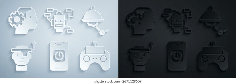 Apague el robot del teléfono, el camarero, las gafas inteligentes, el control remoto, el robot y el icono de humanoide. Vector