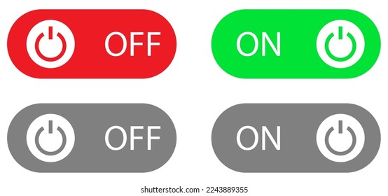 Set of turn on and off buttons. Switch button signs. Vector illustration isolated on white background