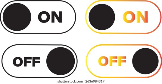 Set of turn on and off buttons icons set. Setting toggle icons design. Black switch button, Switch buttons ON OFF isolated, vector illustration,

