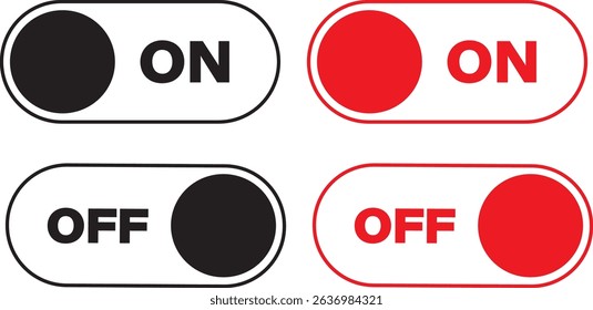 Set of turn on and off buttons icons set. Setting toggle icons design. Black switch button, Switch buttons ON OFF isolated, vector illustration,
