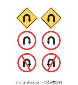 Set of turn sign icons. Vector illustration in flat design