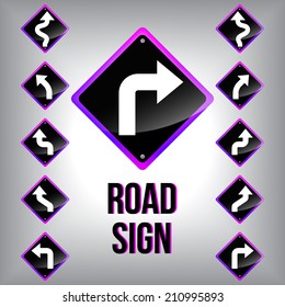 Set of turn traffic road sign grouped. Vector graphic
