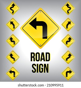 Set of turn traffic road sign grouped. Vector graphic