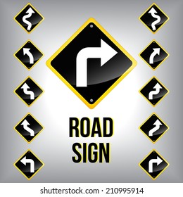 Set of turn traffic road sign grouped. Vector graphic