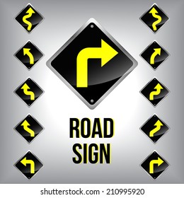 Set of turn traffic road sign grouped. Vector graphic
