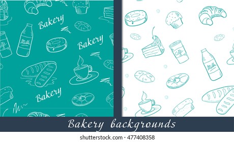 Set of  turquoise  bakery backgrounds. Can be used for decoration of the shop, showcases or packaging paper