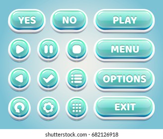 Set of turquoise candy buttons for mobile games.UI elements.