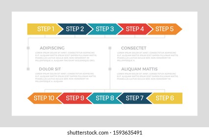 Set of turquoise and dark blue, red, yellow, orange elements for infographic presentation slides with timeline, steps, arrows