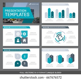 Set of turquoise and gray elements for multipurpose presentation template slides with graphs and charts. Leaflet, corporate report, marketing, advertising,  book cover design.