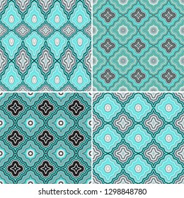 Set of turquoise - grey  vector ornaments, mosaic design
