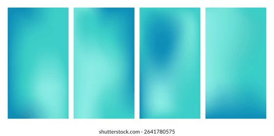 Set of turquoise mesh gradient backgrounds. Soft dreamy wallpaper, emotional depth print cover, tosca design backdrop in blue, green colores.