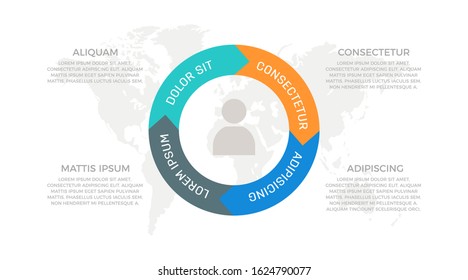 Set of turquoise and orange, blue, gray elements for infographic with world map presentation slides.