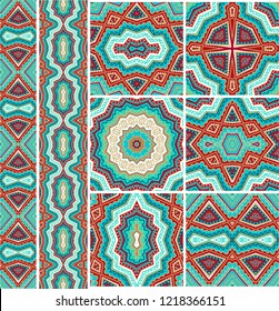 Set of  turquoise - red vector ornaments