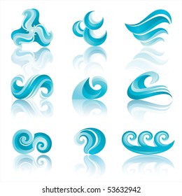 Set of Turquoise Waters Icons with reflection