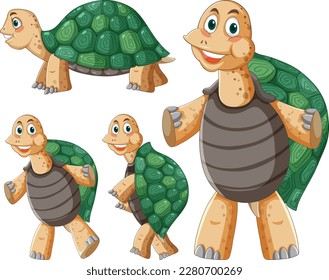 Set of turtle cartoon character illustration