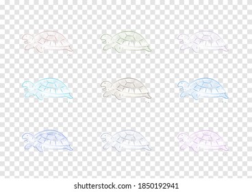 A set of turtle cartoons for global warming designs isolated on transparent background, watercolor vectors