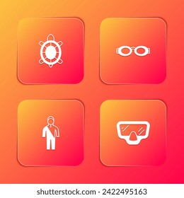 Set Turtle, Glasses for swimming, Wetsuit scuba diving and Diving mask icon. Vector