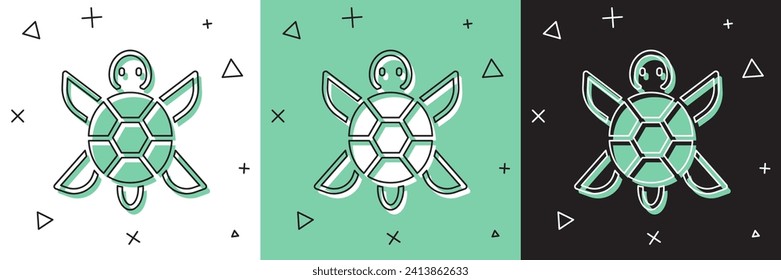 Set Turtle icon isolated on white and green, black background.  Vector