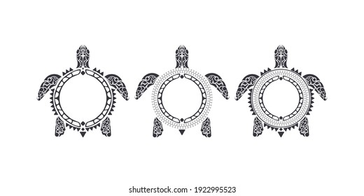 Set of turtle pattern in Tribal Polynesian style. Maori and Polynesian culture pattern. Isolated. Vector illustration.