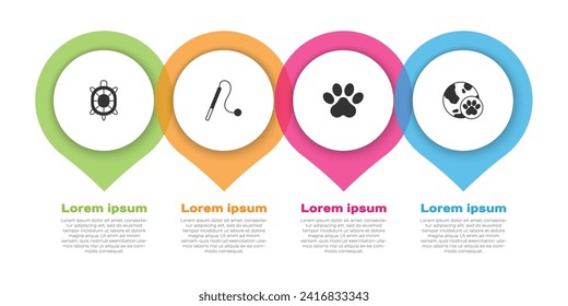 Set Turtle, Pet cat toy, Paw print and World pet. Business infographic template. Vector