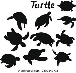 set of set turtle silhouette vector