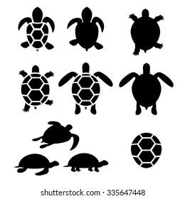 Set of turtle and tortoise silhouette, vector