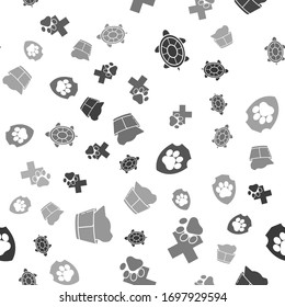 Set Turtle, Veterinary clinic symbol, Animal health insurance and Veterinary clinic symbol on seamless pattern. Vector