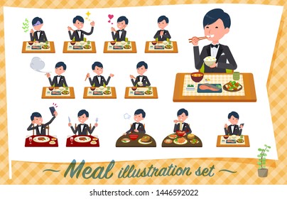 A set of tuxedo man about meals.Japanese and Chinese cuisine, Western style dishes and so on.It's vector art so it's easy to edit.
