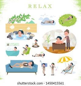 A set of tuxedo man about relaxing.There are actions such as vacation and stress relief.It's vector art so it's easy to edit.
