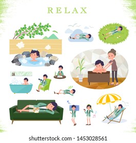 A set of tuxedo man about relaxing.There are actions such as vacation and stress relief.It's vector art so it's easy to edit.
