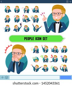 A set of tuxedo man with expresses various emotions on the SNS screen.There are variations of emotions such as joy and sadness.It's vector art so it's easy to edit.
