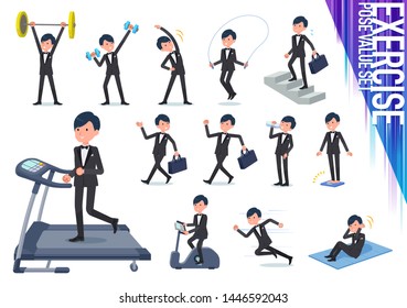 A set of tuxedo man on exercise and sports.There are various actions to move the body healthy.It's vector art so it's easy to edit.